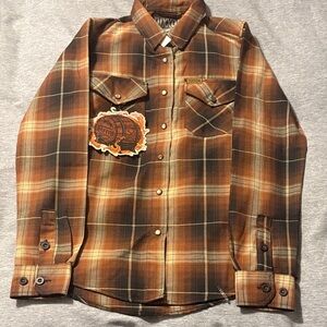 Brand new Dixxon Brown Plaid Button-Up Shirt